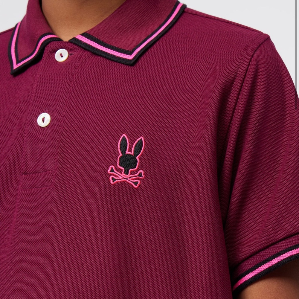 PSYCHO BUNNY KIDS LAMBERT PIQUE POLO BURGUNDY PINK EUC SIZE M (10/12)